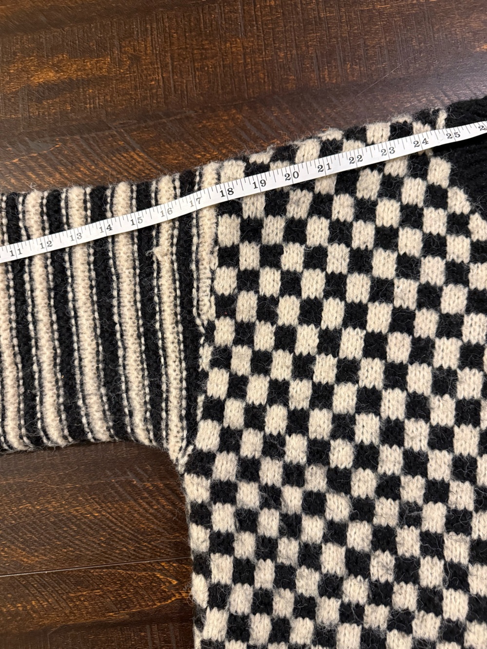 Blu Pepper Delaney Checkered Striped Chunky Knit Crew Sweater Black Cream M - Picture 14 of 16